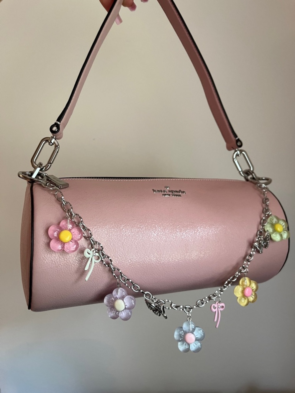 Silver Floral Purse Charm with Pastel Flower Charms